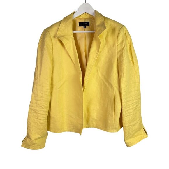 Talbots Women’s Size 16 Yellow Linen Open Front Jacket Cuffs - Picture 2 of 7